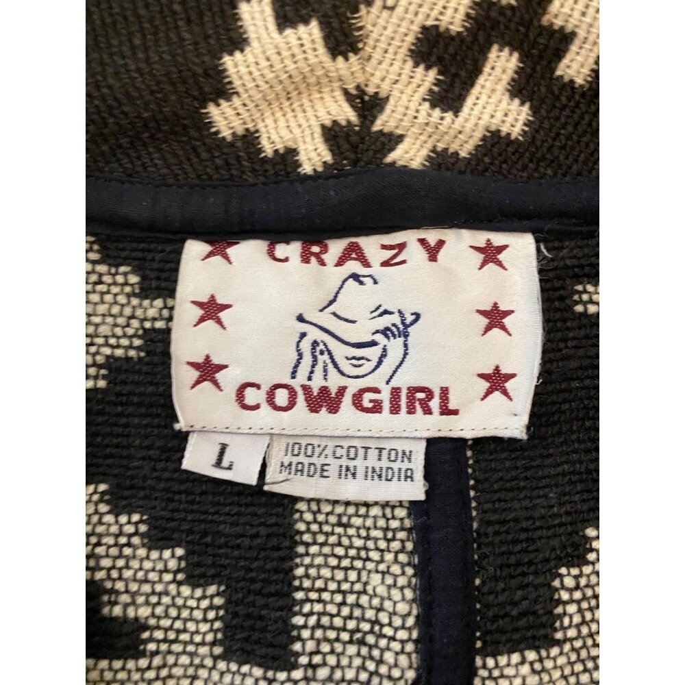 Vintage Crazy Cowgirl Black & Cream Cropped Jacket Tribal Pattern Large - Picture 3 of 8